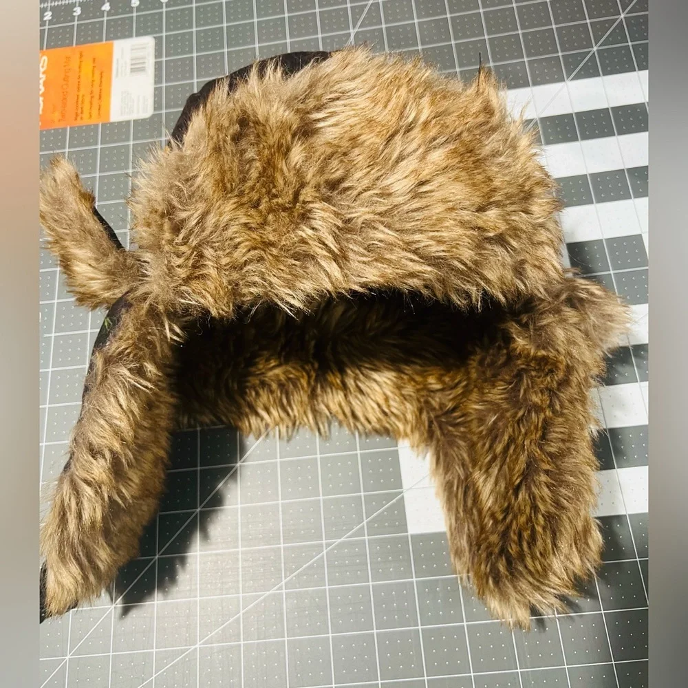 3M Thinsulate Black Camo Trapper Hat with Brown Faux Fur Trim